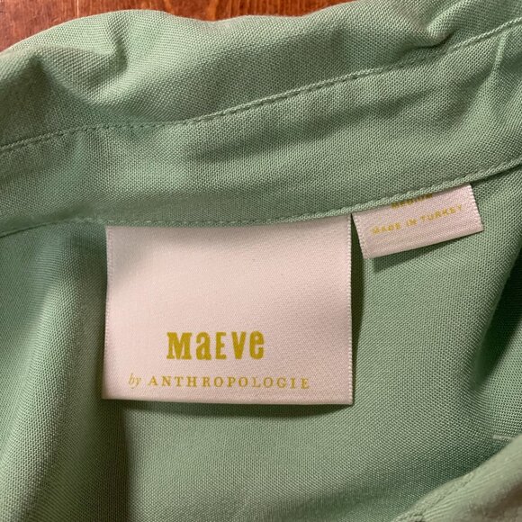 Maeve Anthropologie Sage Green Sandbridge Button Down Medium Tie Front Shirt EUC - Picture 4 of 12